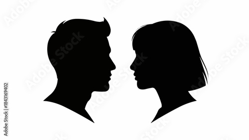 Silhouette of a man and woman facing each other.