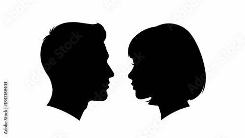 Silhouette profiles of a man and woman facing each other.