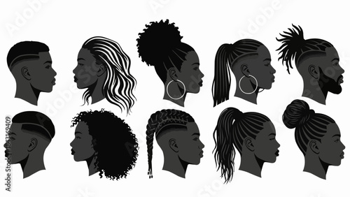 Diverse Black Hairstyles Silhouette Collection.