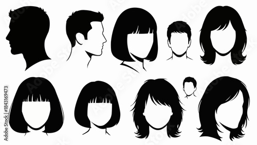 Collection of Diverse Hairstyles and Silhouettes for Men and Women.