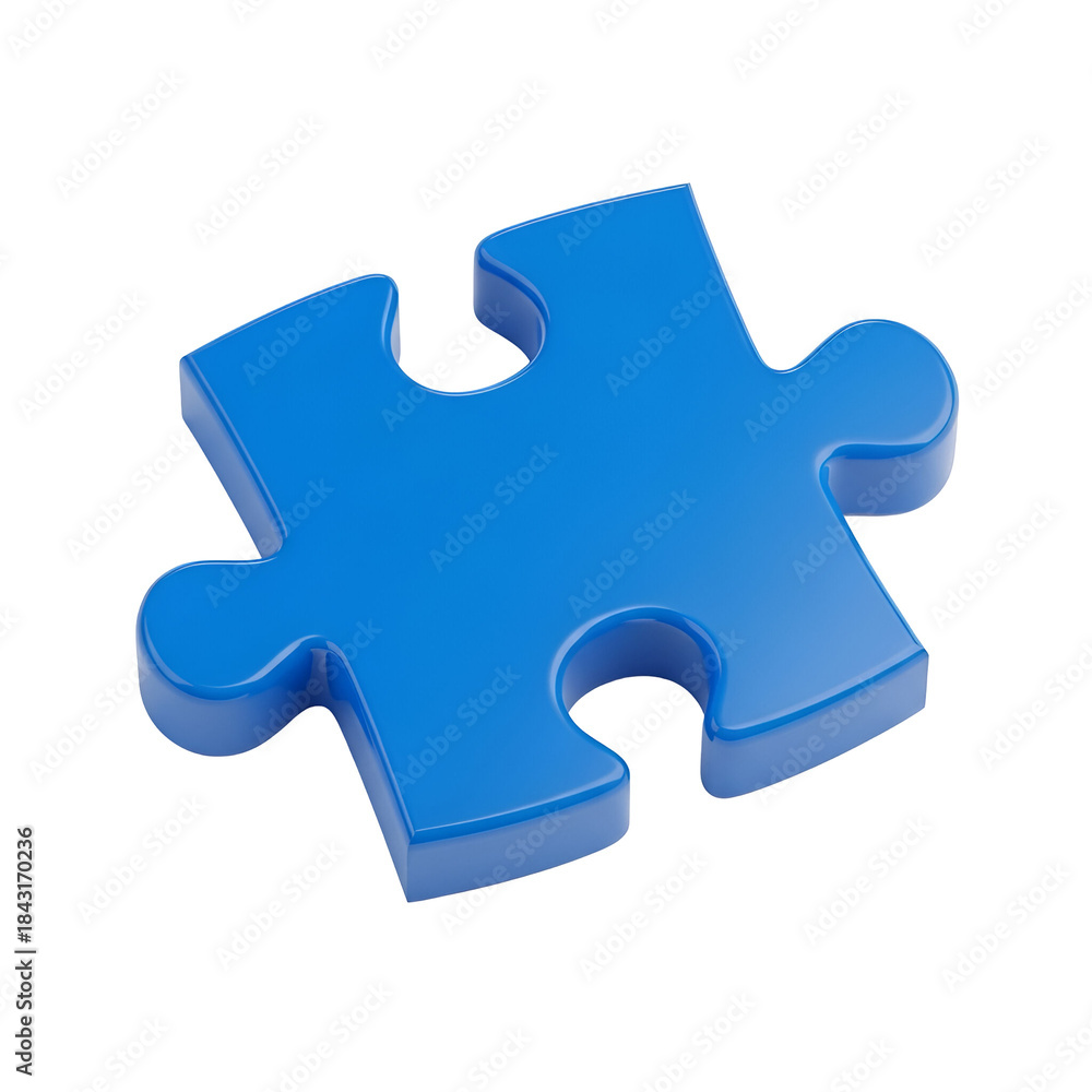 Fototapeta premium Single Blue Puzzle Piece Glossy on Transparent Background Simple Connection Concept