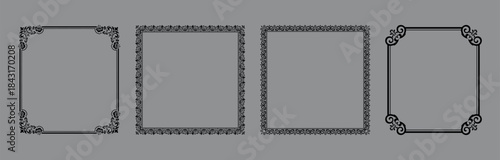 Set of decorative frames Elegant vector element for design in Eastern style, place for text. Floral black and gray borders. Lace illustration for invitations and greeting cards