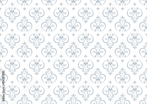 Wallpaper in the style of Baroque. White and gray floral ornament. Seamless vector background. Graphic pattern for fabric, wallpaper, packaging. Ornate Damask flower illustration