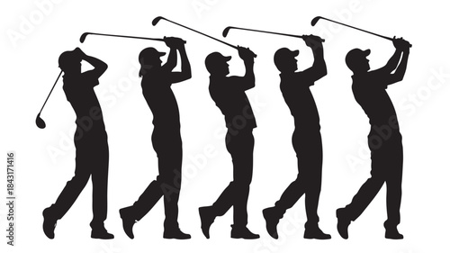 Golfer Silhouettes Swinging Golf Clubs Isolated on White Background