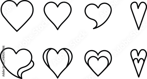 Collection of hand drawn hearts in various styles