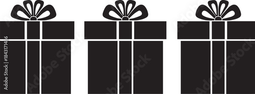 Three Gift Boxes with Bows Line Art Illustration