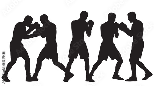 Boxer Silhouettes Fighting on White Background