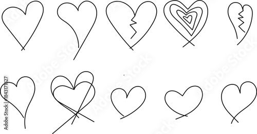 Collection of hand drawn hearts with various designs