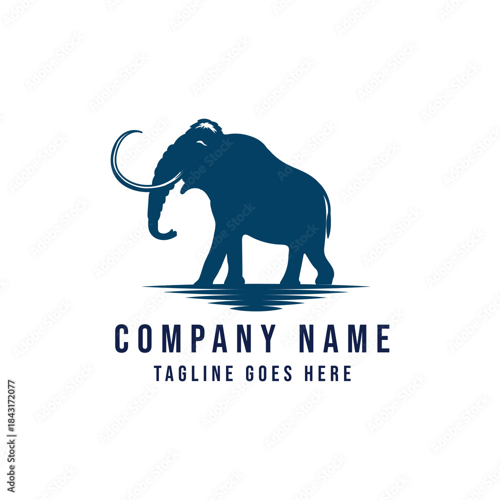 Fototapeta premium Blue Mammoth Logo Silhouette Vector Icon Design