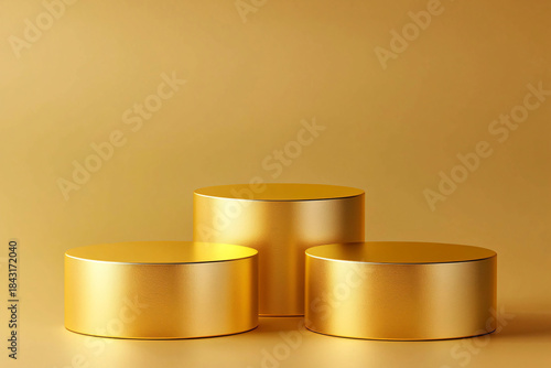 Glossy Gold Display Platforms on Soft Yellow Background for Showcase