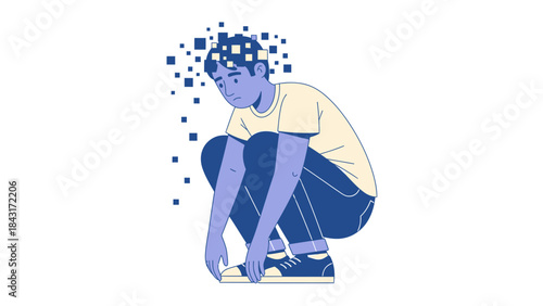Illustration depicting mental health issues, digital overload and technology impact on the mind