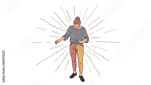 Illustration of a woman with lines radiating, symbolizing inner thoughts or feelings