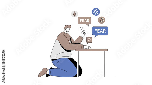 Illustration depicting a person overcome with fear and negative thoughts about problems