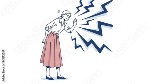 Illustration of an angry woman expressing emotions with a gesture and lightning