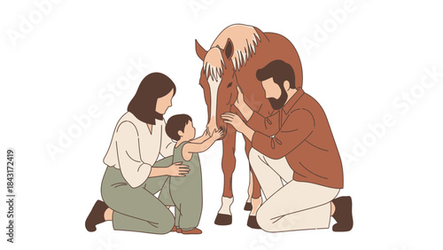 Family bonding with a horse: a heartwarming illustration of connection and care