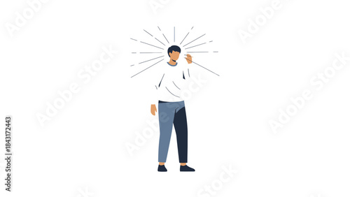 Illustration showing a man holding a pencil and having ideas, with inspiration rays