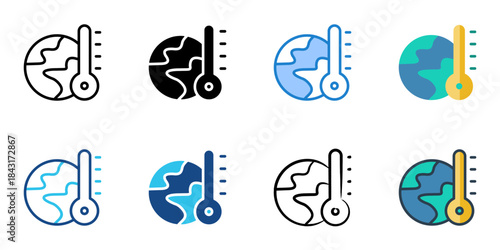 Global warming icon set multiple style vector collection. Editable Stroke 
