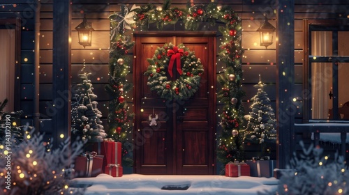 Christmas wreath door decoration renderings