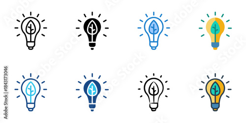 Eco bulb icon set multiple style vector collection. Editable Stroke 
