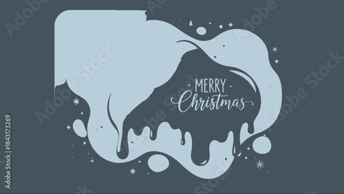 Merry christmas holiday greeting card with silhouette and snowflakes on dark gray background