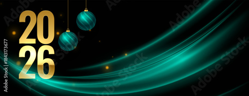2026 new year wavy wallpaper with xmas ball