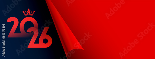 2026 new year paper fold banner with empty space