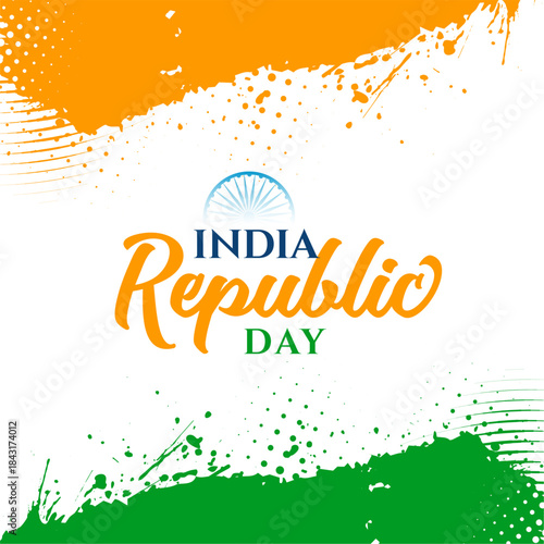 artistic india republic day background with ashoka chakra and tricolor brush stroke