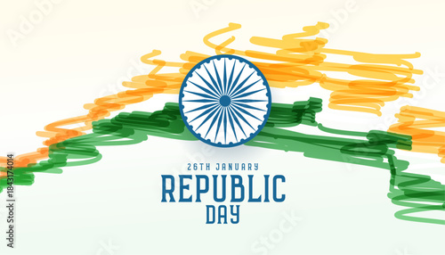 artistic indian republic day banner with abstract tricolor flag and ashok chakra