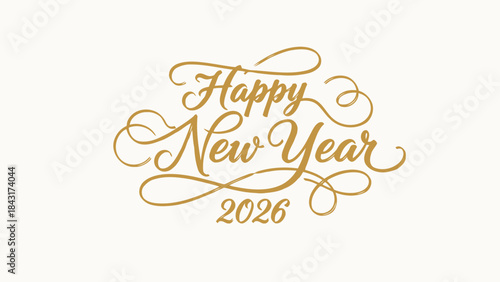 Golden happy new year 2026 greeting on cream background with elegant design