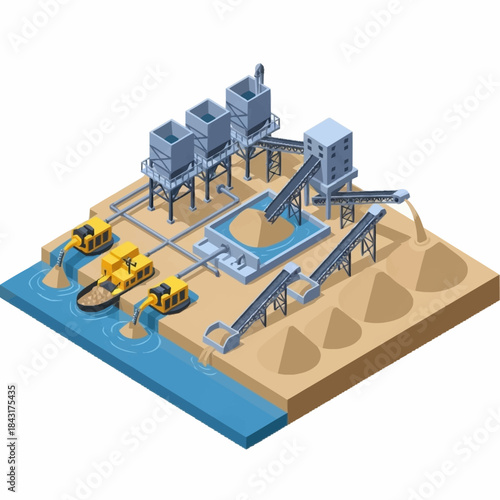 Isometric View of a Sand and Gravel Mining Operation.