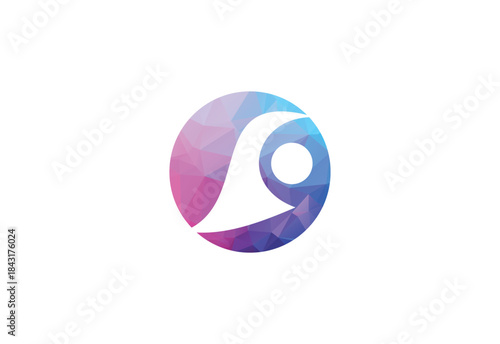 Colourful Low poly and Swimming logo design, Vector illustration