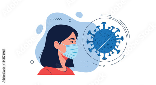 Woman wearing a protective medical face mask to prevent infection from the coronavirus, a concept for public health and safety.