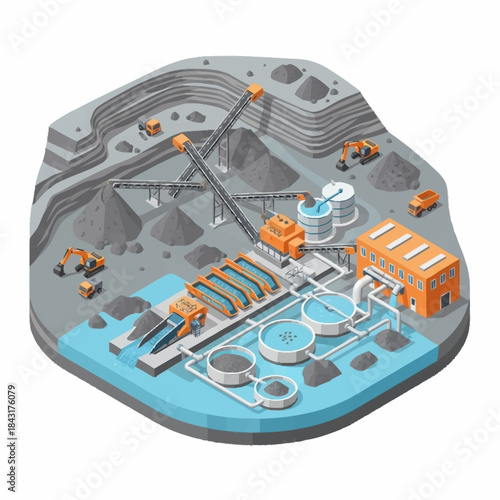 Isometric View of a Mining and Ore Processing Plant.