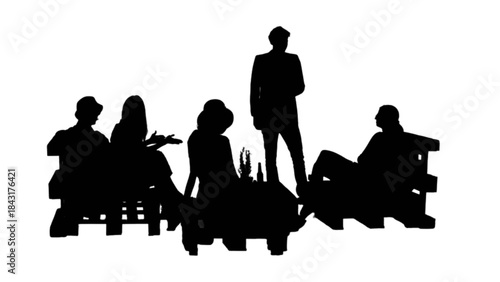 Four young adults socializing outdoors on a sunny day.
