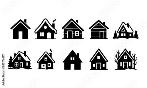 village house and cabin silhouette vector icons
 illustration, easily editable.