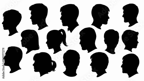 Collection of Diverse Human Head Silhouettes in Profile View.