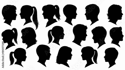 Collection of Diverse Human Head Silhouettes in Profile View.