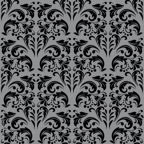 Flower pattern. Seamless gray and black ornament. Graphic vector background