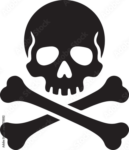 Black and white skull and crossbones symbol on a plain background