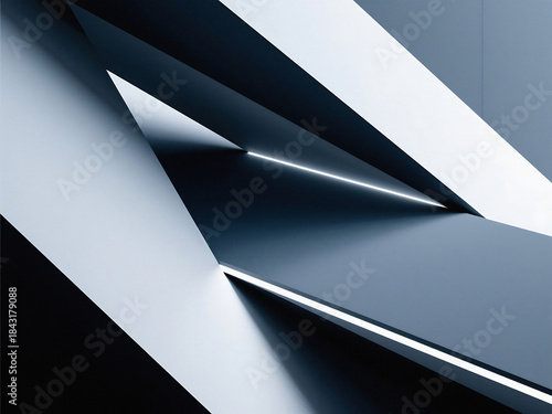Abstract geometric shapes with white and gray tones forming sharp angles and lines