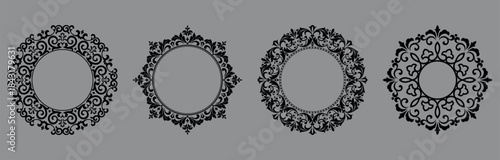 Set of decorative frames Elegant vector element for design in Eastern style, place for text. Floral black and gray borders. Lace illustration for invitations and greeting cards