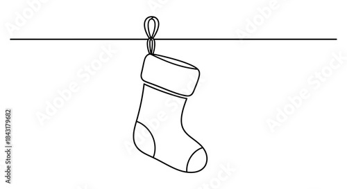 Simple line art christmas stocking with ribbon loop