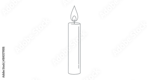 Elegant tall taper candle with flame line art