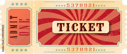 Retro vintage ticket design for cinema, show or entertainment event, vector illustration