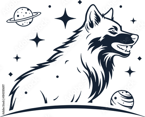 Wolf in Space with Planets and Stars galaxy wolf, space, galaxy, stars, planets, cosmos, universe, celestial, animal, wildlife, fantasy, mythical, creature, howling, wild, nature, science, exploration
