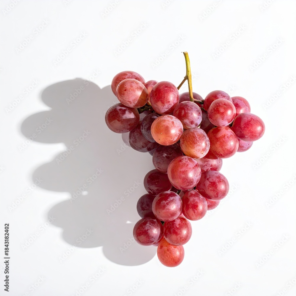 Fototapeta premium Red grapes cluster with shadow on white