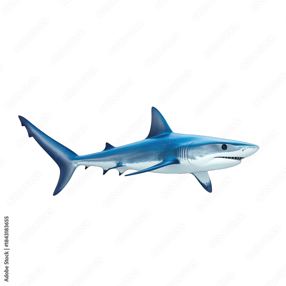 Fototapeta premium A realistic depiction of a blue shark swimming gracefully in clear ocean waters. its streamlined body and sharp features. with soft light filtering through the water above