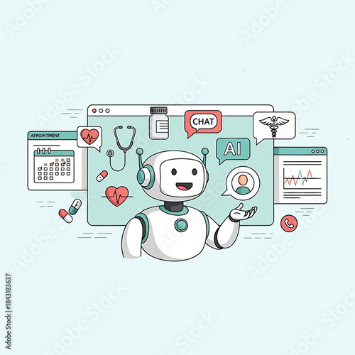 Vector illustration of a flat medical concept featuring a doctor with a stethoscope and pills for digital health web design and mobile infographic communication