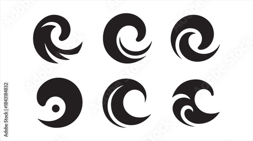 Stylized ocean wave symbol set representing motion energy and fluidity