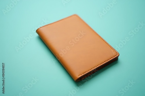Simple tan leather notebook or journal on a teal background